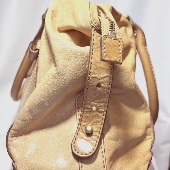 Sigrid Olsen Tan Leather shoulder/Tote/Purse-Large-Inside Pink/Green-Ph. Pocket - Picture 9 of 16